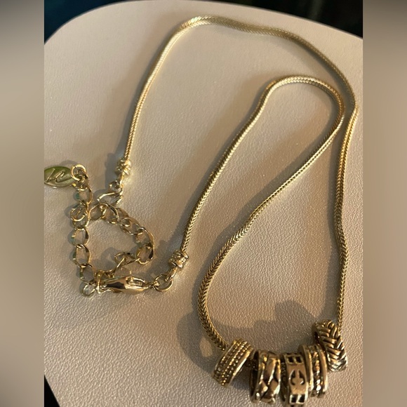 3 for $30 Gold Tone Chain Necklace with 5 Gold Tone Oval Textured Slides Signed - Picture 6 of 6